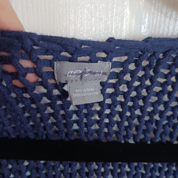 Aerie Blue open weave Cardigan oversized small coastal grandma - Picture 5 of 9